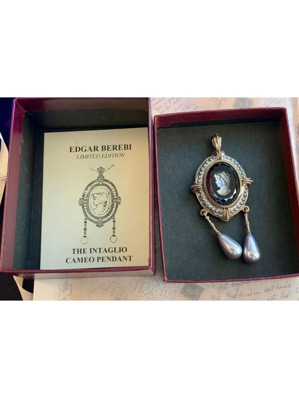 Edgar Berebi Limited Edition Intaglio Cameo Pendant with Pearl Drops